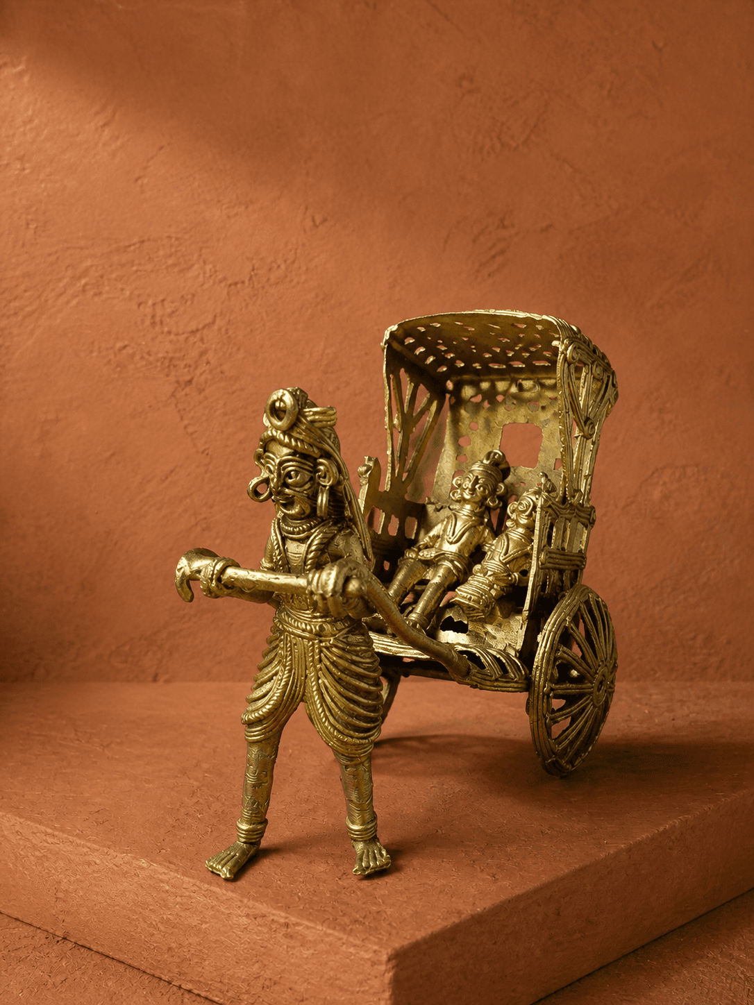 Dokra Rickshaw Puller Figurine, handcrafted in From Bikna, Bankura, West Bengal