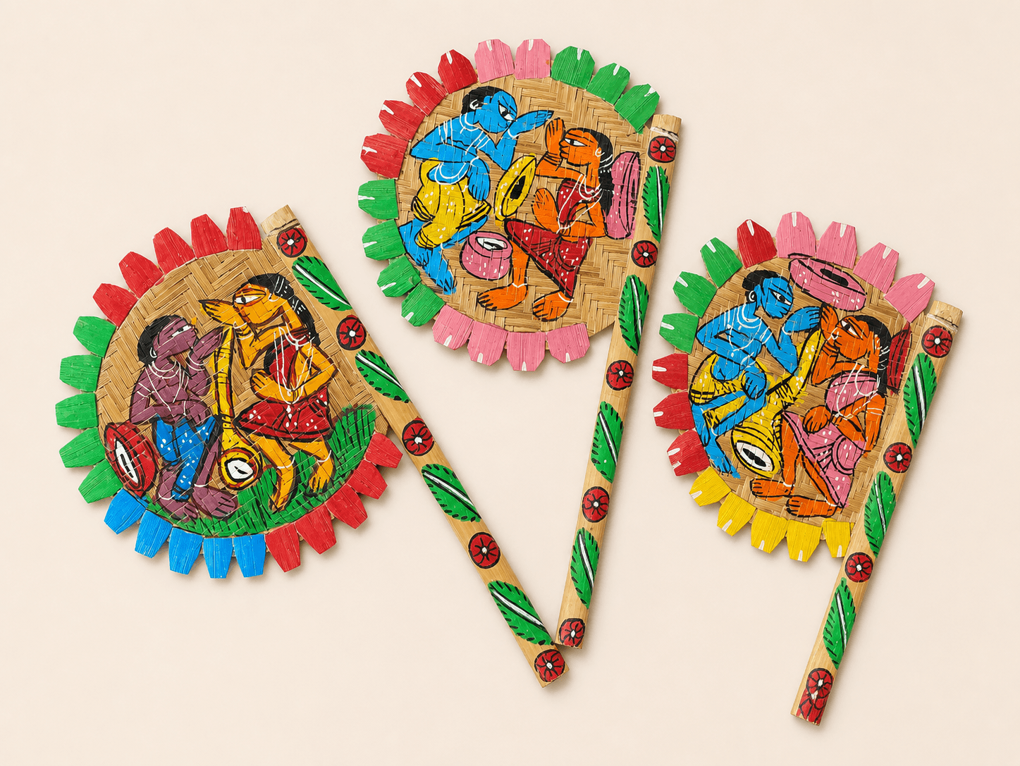 Pattachitra Bamboo Hand Fan — Assorted Design, handcrafted in Handcrafted in Bolpur, West Bengal