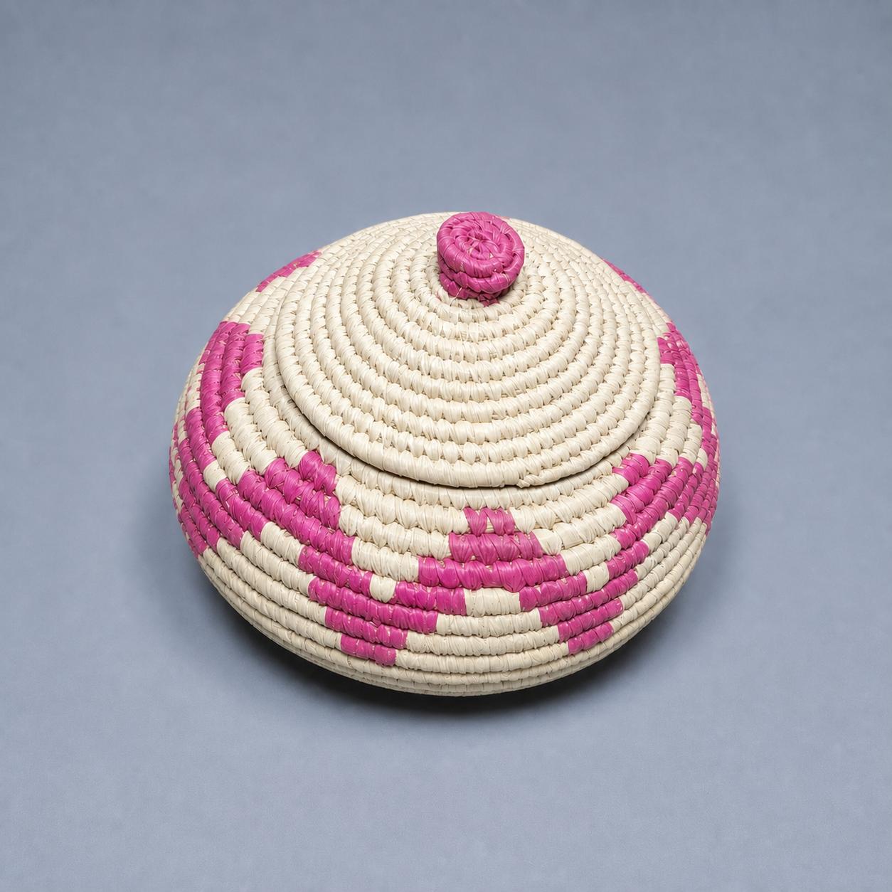 Pink Rim Round Lidded Basket - 1